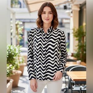 STELLA MCCARTNEY CHIC WILLOW ZIG ZAG STRIPED SILK SHIRT BLOUSE TOP SIZE 36